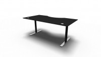 Skrivebord med udskæring, sort bordplade 140x80cm i MDF, AFP laminat sort, sort 3 leddet hæve sænke stel