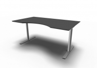 Skrivebord med udskæring, sort bordplade 160x90cm i MDF, AFP laminat sort, sort 3 leddet hæve sænke stel 