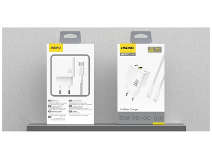 Dudao A26TCEU Adapter 25Watt 1xUSB-C 1xUSB-A (1m USB-C to USB-C included) Hvid
