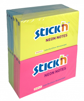 Notesblok 76x127mm 100 Blad 12 Pakke Assorteret Neon